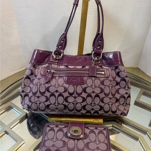Coach Plum Signature Shoulder Bag and wallet